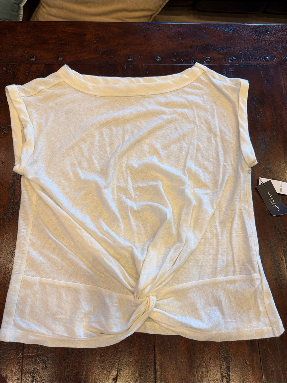 Liverpool Off White Knot-Front Short Sleeve Top